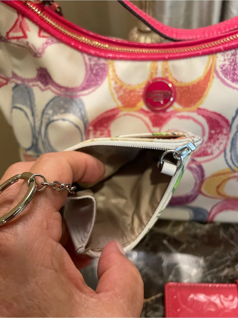 Coach Multicolor Signature Canvas Hobo Bag with Pink Patent Wallet